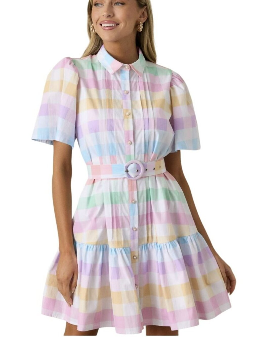 Prosperina Fairfax Pastel Plaid Pearl Button Dress Size Large